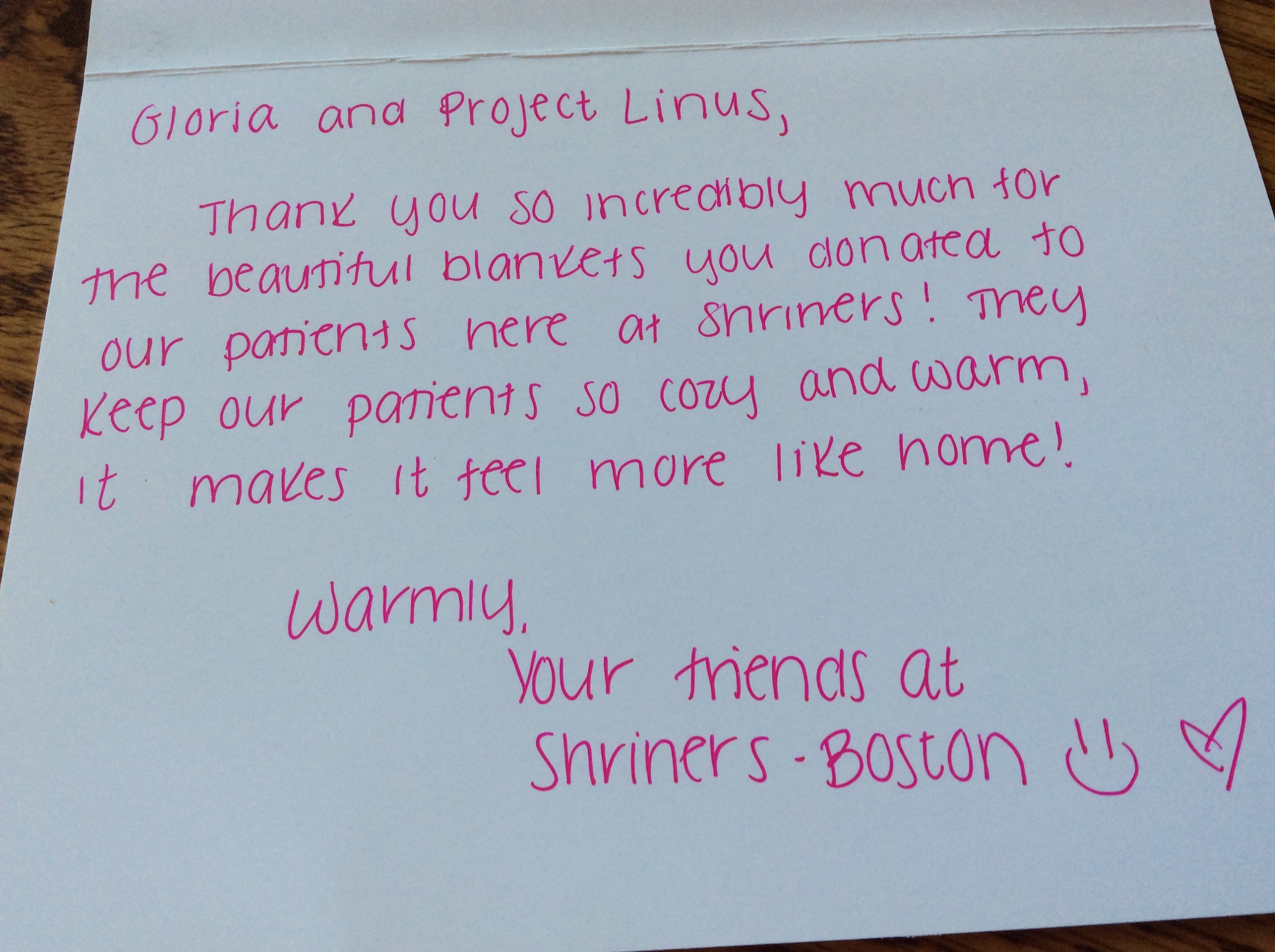 Thank You Notes Project Linus Greater Boston Area